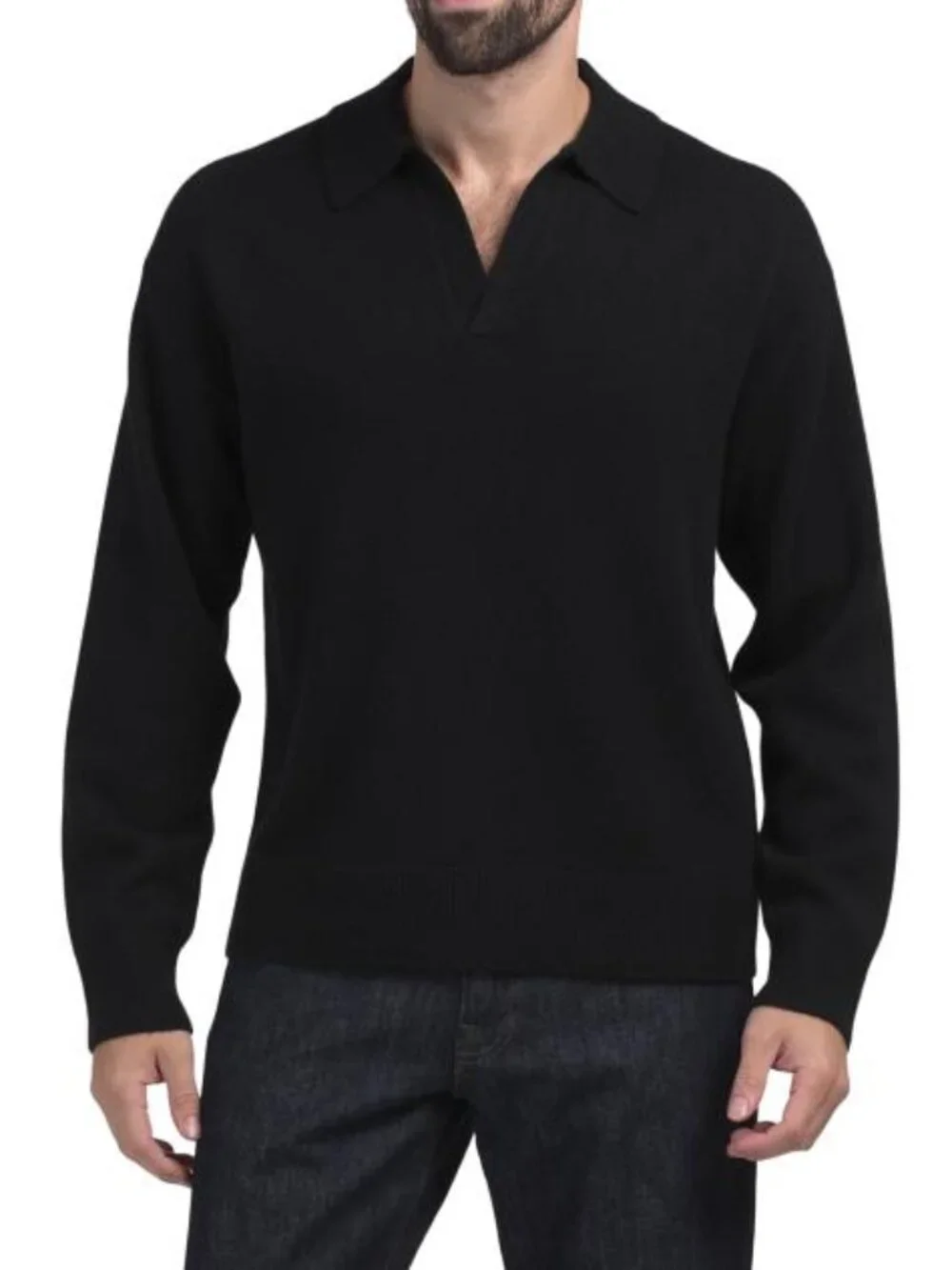 HELMUT LANG Black Wool And Cashmere Blend Brushed Polo